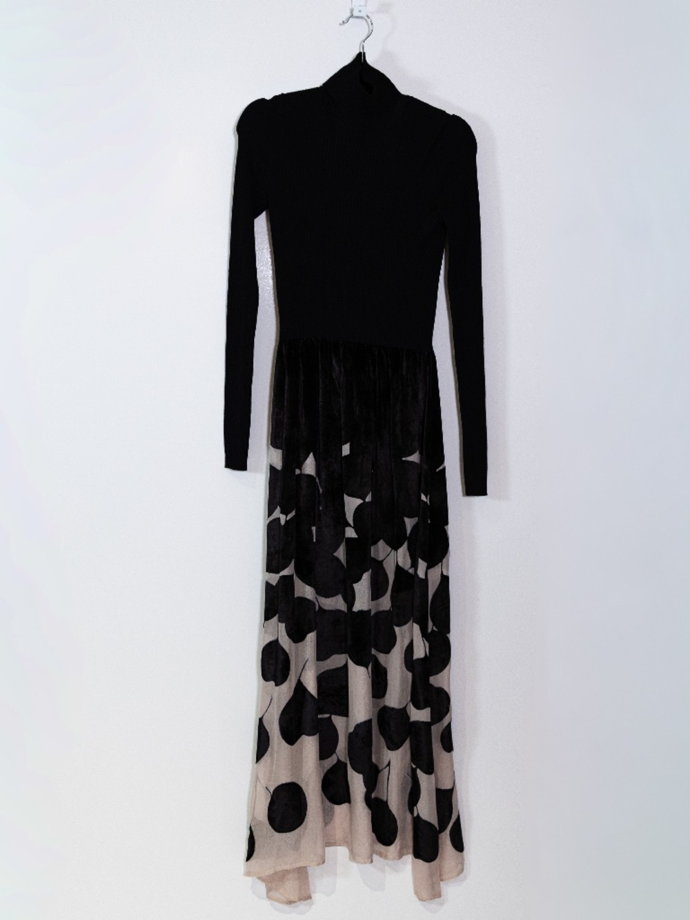 Double J Lunaria Knit Mixed Media Velvet Sheer Print Burnout Sweater Dress M